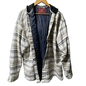Comfort Outfitter Hooded Shirt Jacket Mens 2XL Striped Quilted Lined Cotton